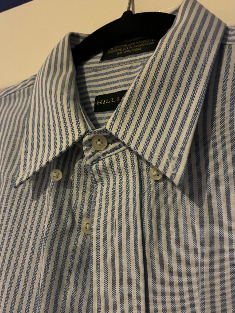 HILL & (blank) Blue and White Narrow-Striped Men’s Dress Shirt